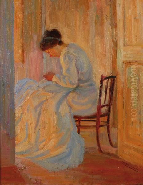 Donna Che Cuce Oil Painting by Orazio Amato