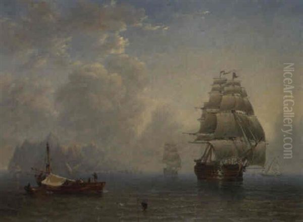 A Three-decker Warship In The Straits Of Messina Oil Painting by John Wilson Carmichael