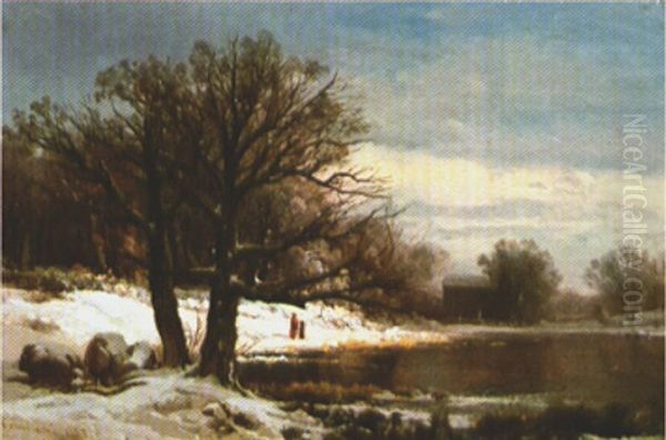 Winter Walk Oil Painting by Johann Hermann Carmiencke