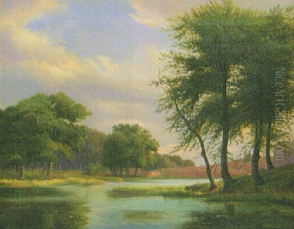 Skogslandskap Med Vattendrag Oil Painting by Johann Hermann Carmiencke