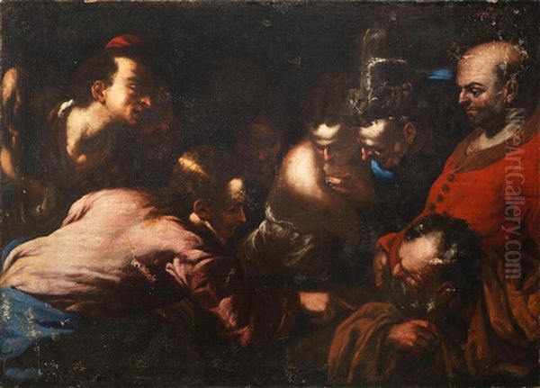 Christ And The Woman Taken In Adultery Oil Painting by Antonio Carneo Concordia Sagittaria