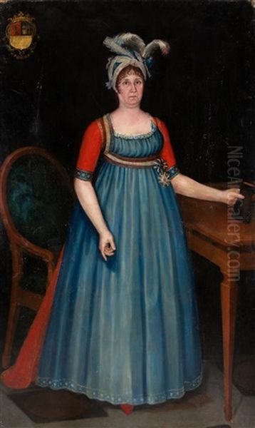 Retrato De Dama De Cuerpo Entero, Vestida De Azul, Con Un Libro En La Mano Oil Painting by Antonio Carnicero Y Mancio