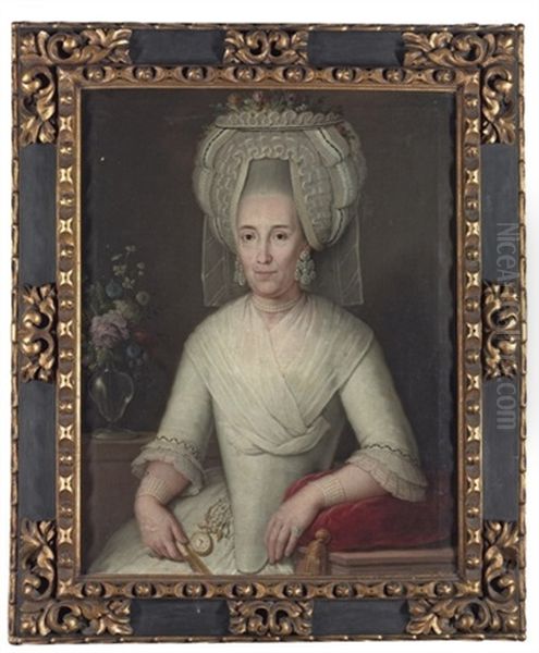 Portrait Of A Lady In Lace Head-dress With Flowers Oil Painting by Antonio Carnicero Y Mancio