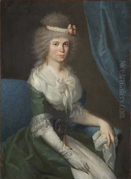 Retrato Sedente De Una Dama Con Un Traje Verde Con Encajes En Cuello Y Mangas Oil Painting by Antonio Carnicero Y Mancio