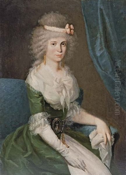 Portrait Of A Lady In A Green Dress With White Lace Sleeves And Collar Oil Painting by Antonio Carnicero Y Mancio