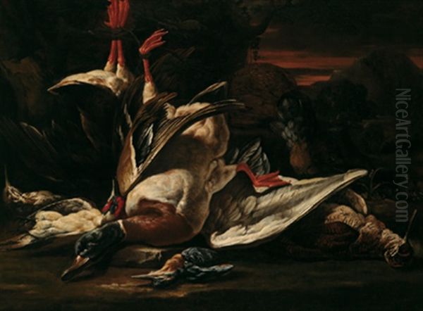 Jagdstillleben Mit Erlegtem Federvieh Oil Painting by Baldassare De Caro