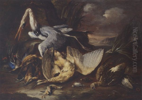 Opstilling Med Fuglevildt I Landskab Oil Painting by Baldassare De Caro