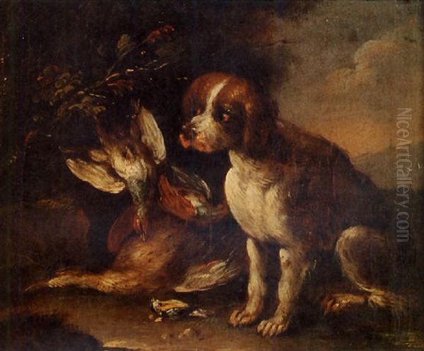 Hound Seated Beside Dead Game Oil Painting by Baldassare De Caro