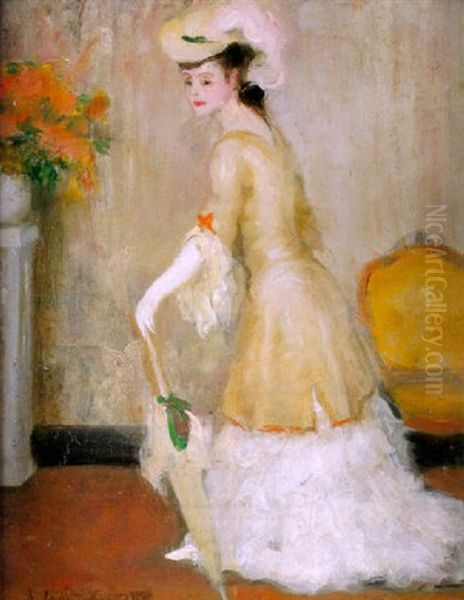 Dama Con Paraguas Oil Painting by Henry Caro-Delvaille