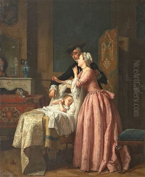 Interieur Mit Eltern Und Kind Oil Painting by Jean Carolus