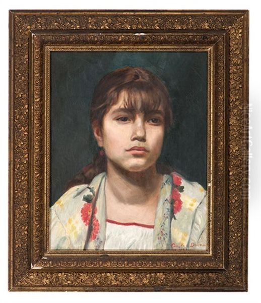 Portrait Of A Girl In Floral Shawl Oil Painting by Charles Emile Auguste Carolus-Duran