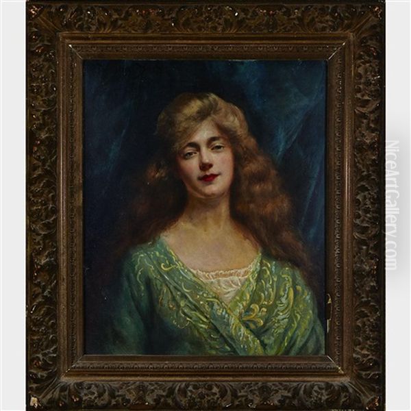 Young Woman In Green Patterned Robes Oil Painting by Charles Emile Auguste Carolus-Duran