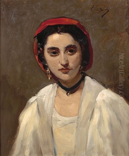 Jeune Italienne En Buste Oil Painting by Charles Emile Auguste Carolus-Duran