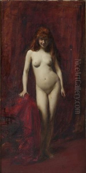 Nu A La Draperie Rouge Oil Painting by Charles Emile Auguste Carolus-Duran