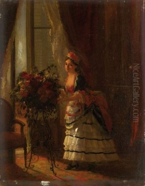 Jeune Fille Composant Un Bouquet Oil Painting by Charles Emile Auguste Carolus-Duran