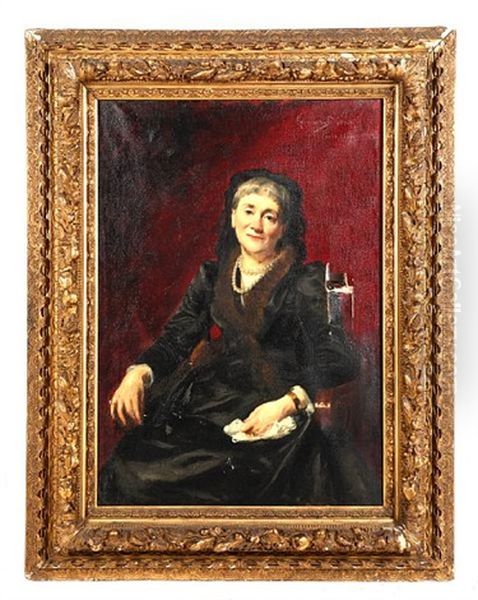 Portrait Of Mrs Yolande Lyne Stephens, Seated And Wearing A Pearl Necklace Oil Painting by Charles Emile Auguste Carolus-Duran