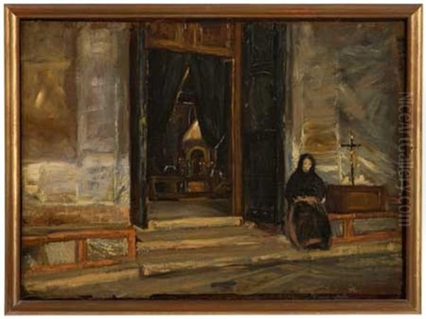 Interieur D'eglise Oil Painting by Charles Emile Auguste Carolus-Duran