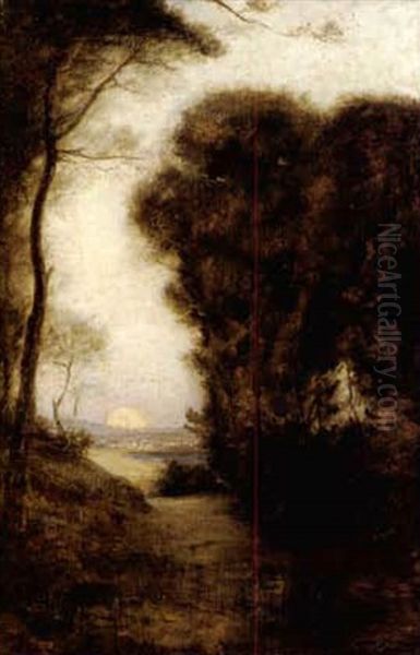 A River Landscape With A Setting Sun Oil Painting by Charles Emile Auguste Carolus-Duran