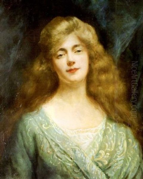Portrait Of A Young Lady In A Green Dress Oil Painting by Charles Emile Auguste Carolus-Duran