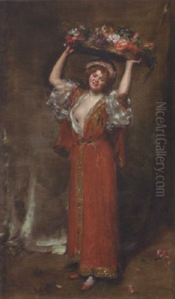 Jeune Femme Au Panier De Fleurs Oil Painting by Charles Emile Auguste Carolus-Duran