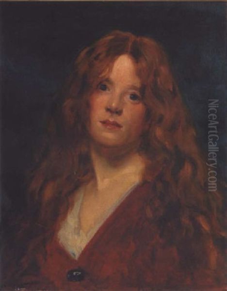 Femme Rousse Habillee En Rouge Oil Painting by Charles Emile Auguste Carolus-Duran