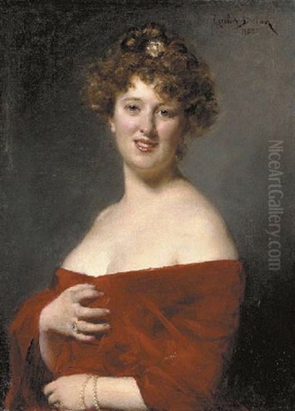 Portrait Of A Lady Dressed In Red Oil Painting by Charles Emile Auguste Carolus-Duran
