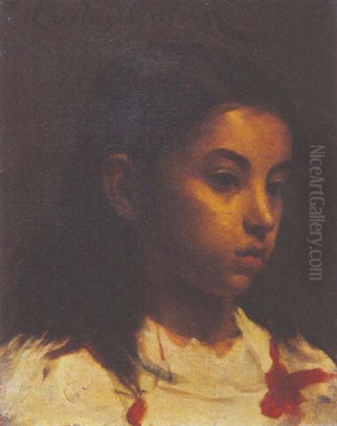 Portrait De Jeune Fille Oil Painting by Charles Emile Auguste Carolus-Duran