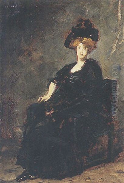 Jeune Femme En Noir Tenant Une Rose Oil Painting by Charles Emile Auguste Carolus-Duran