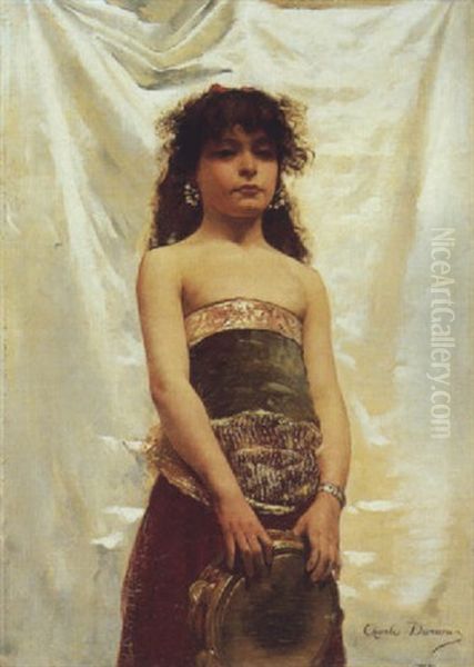 Jeune Orientale Au Tambourin Oil Painting by Charles Emile Auguste Carolus-Duran