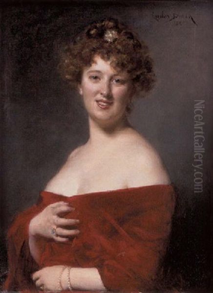 Beauty In Red Oil Painting by Charles Emile Auguste Carolus-Duran