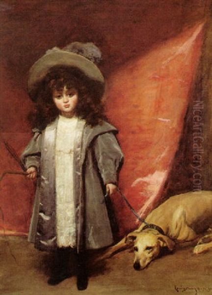 Enfant Au Chien Oil Painting by Charles Emile Auguste Carolus-Duran