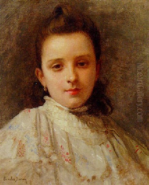 A Portrait Of A Young Girl Oil Painting by Charles Emile Auguste Carolus-Duran