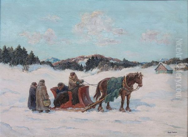 New Year's Greetings - A Laurentian Scene, Quebec Oil Painting by Paul Archibald Caron