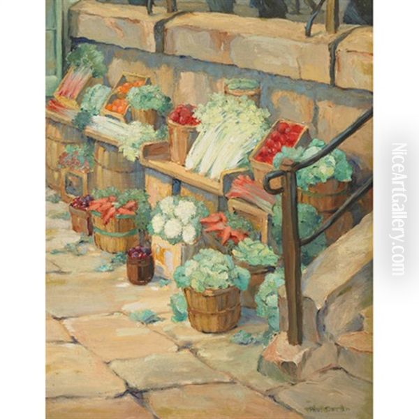 A Fruit And Vegetable Stall, Bonsecours Market, Montreal Oil Painting by Paul Archibald Caron