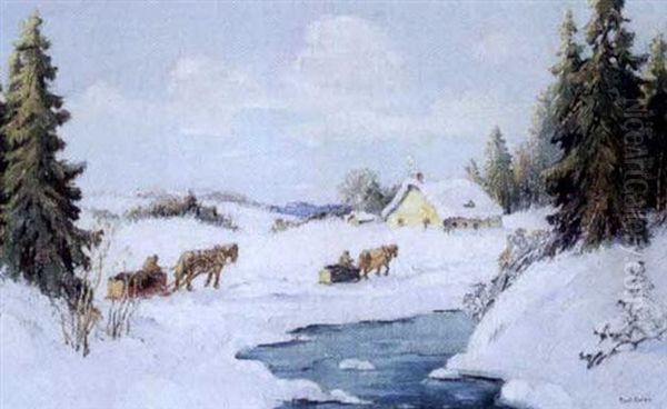 A Sunny Winter's Day Oil Painting by Paul Archibald Caron