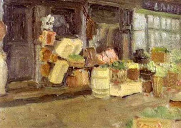 Fruit And Vegetable Dealers, Bonsecours Market, Montreal Oil Painting by Paul Archibald Caron