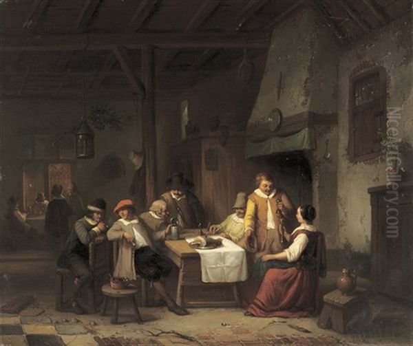 At The Tavern Oil Painting by Henri Joseph Gommarus Carpentero