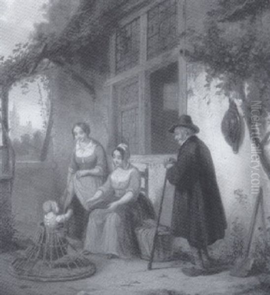 Baby's First Step Oil Painting by Henri Joseph Gommarus Carpentero