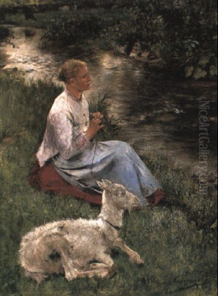 The Young Shepherdess Oil Painting by Evariste Carpentier