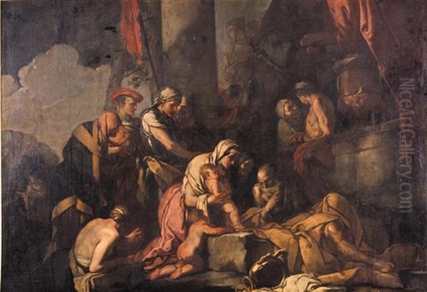 Liriope Bringing Narcissus Before Tiresias Oil Painting by Giulio Carpioni