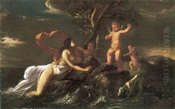 Galatea E Amorini Oil Painting by Giulio Carpioni
