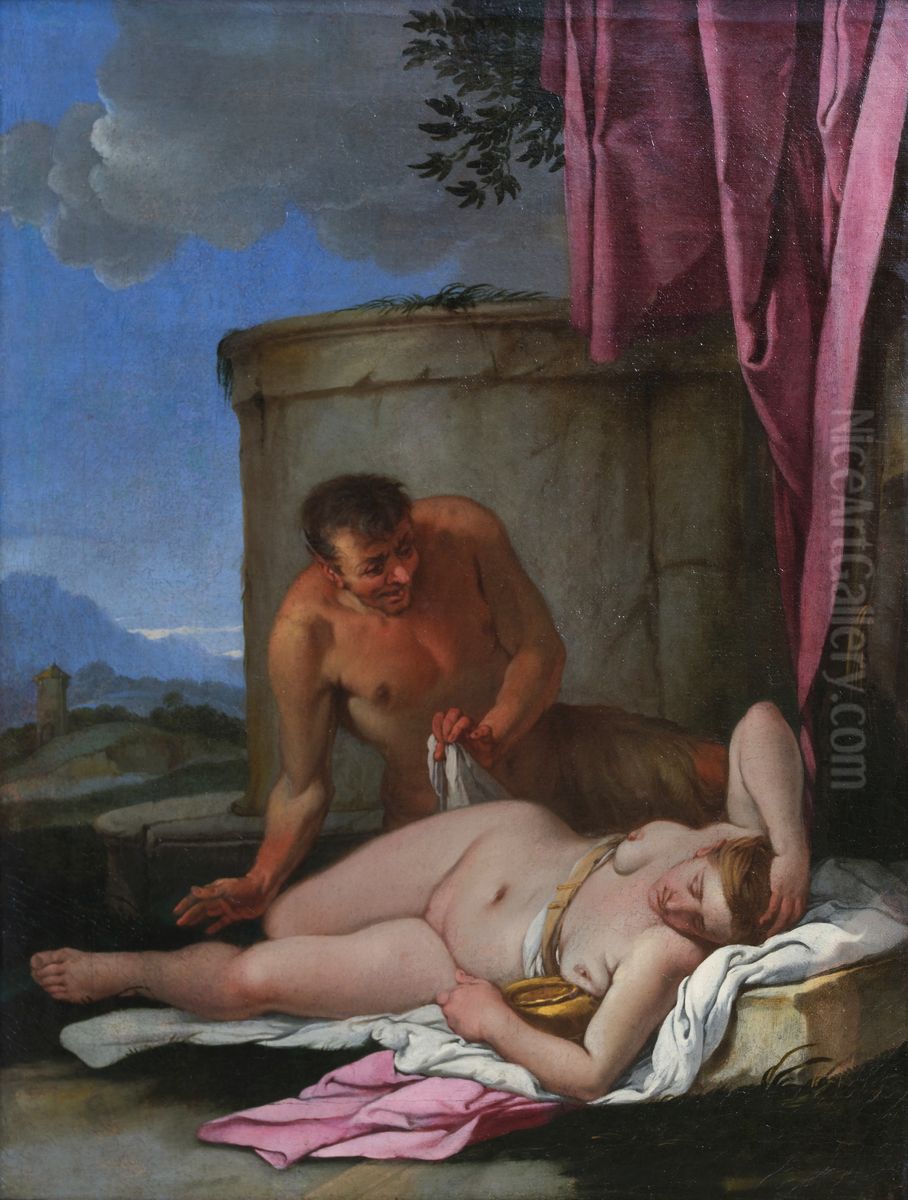 A Sleeping Nymph With A Satyr Oil Painting by Giulio Carpioni