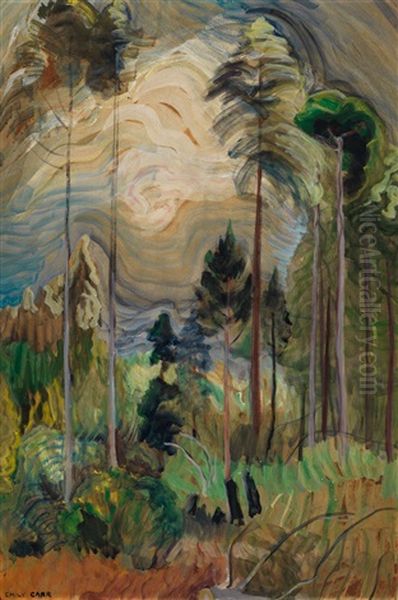 Bc Forest Interior Oil Painting by Emily M. Carr