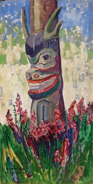 Maude Island Totem Oil Painting by Emily M. Carr