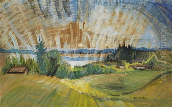Farm, Sea And Sky Oil Painting by Emily M. Carr
