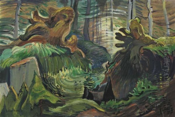 Forest Interior Oil Painting by Emily M. Carr