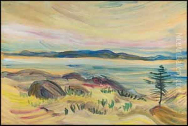 The Strait And Blue Mountains Oil Painting by Emily M. Carr