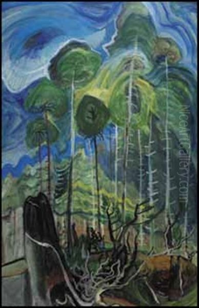 Trees In A Swirling Sky Oil Painting by Emily M. Carr