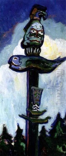 Totem, Cape Mudge Oil Painting by Emily M. Carr