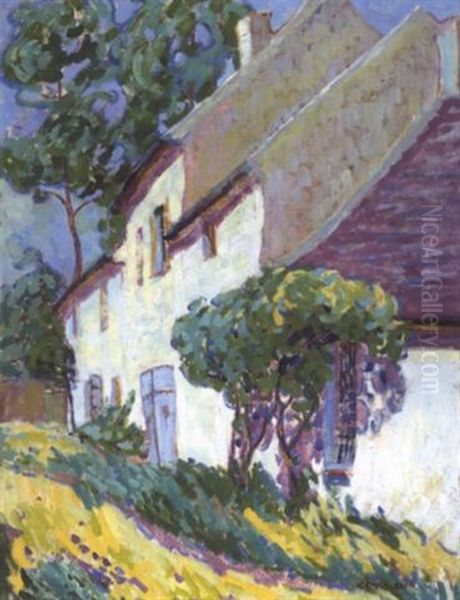 House With Slanted Roof - Brittany Oil Painting by Emily M. Carr